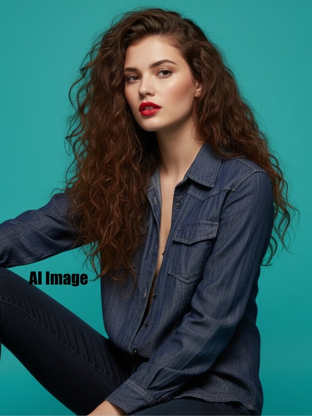 Face Time Jeans Denim Shirt Open Front Dark Wash L Korea Cotton